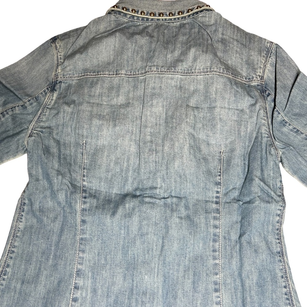 Juicy Couture Studded Collar Denim Jean Shirt Pockets Flap Long Sleeve Small - Picture 7 of 10